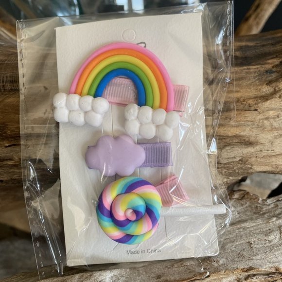 Rainbow Hair Clips Gold Plated 2" x 2" - Picture 2 of 2